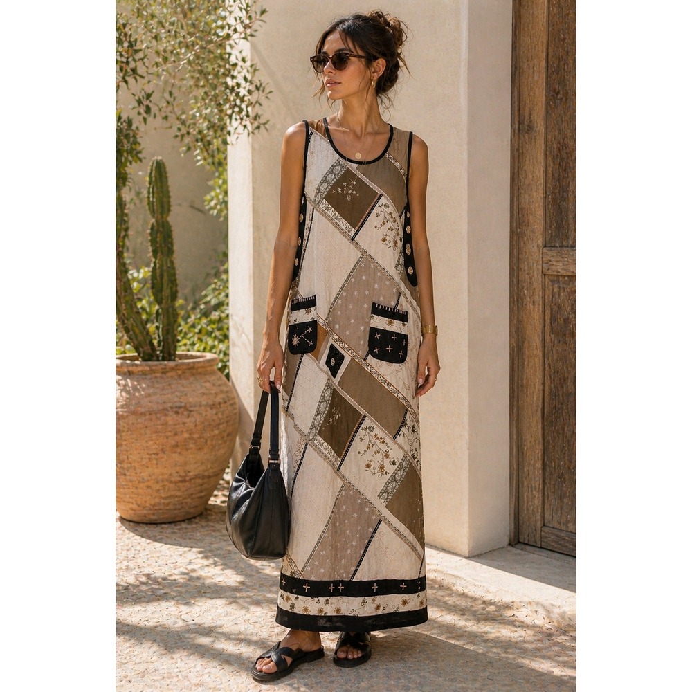 Patchwork Cottage Artsy Earthy Dress by Fashion Bug Vintage Retro 90s 18/20 Plus